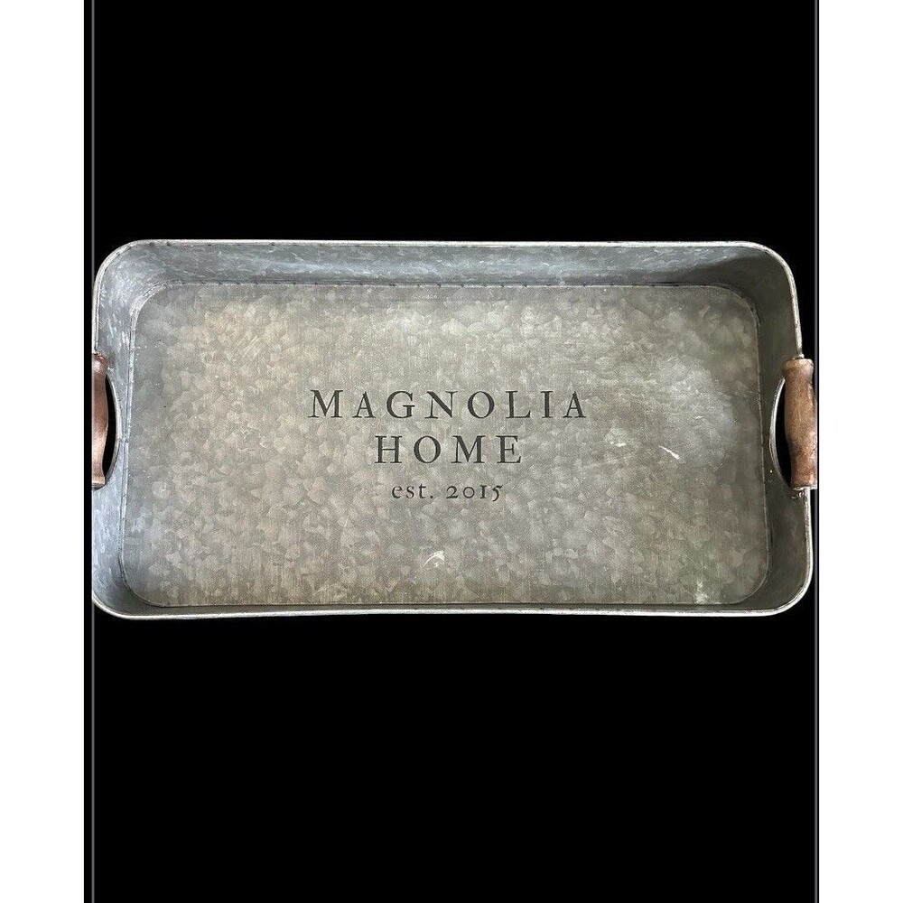 Magnolia Home Silver Metal Rectangle Serving Tray with Handles